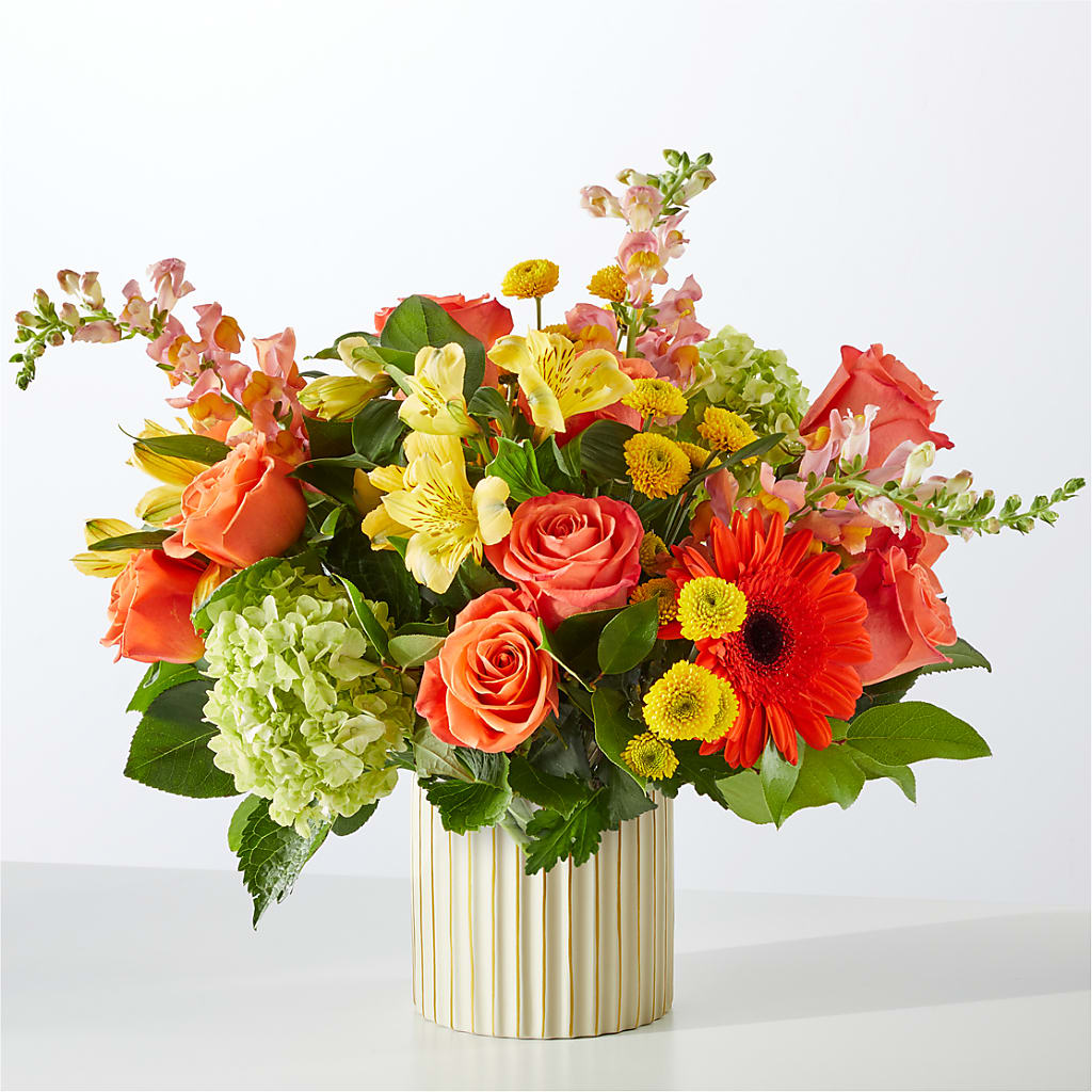 Autumn Sunshine Bouquet with Ivory Vase – Awesome Blossom Flowers And Gifts, Citrus Heights CA