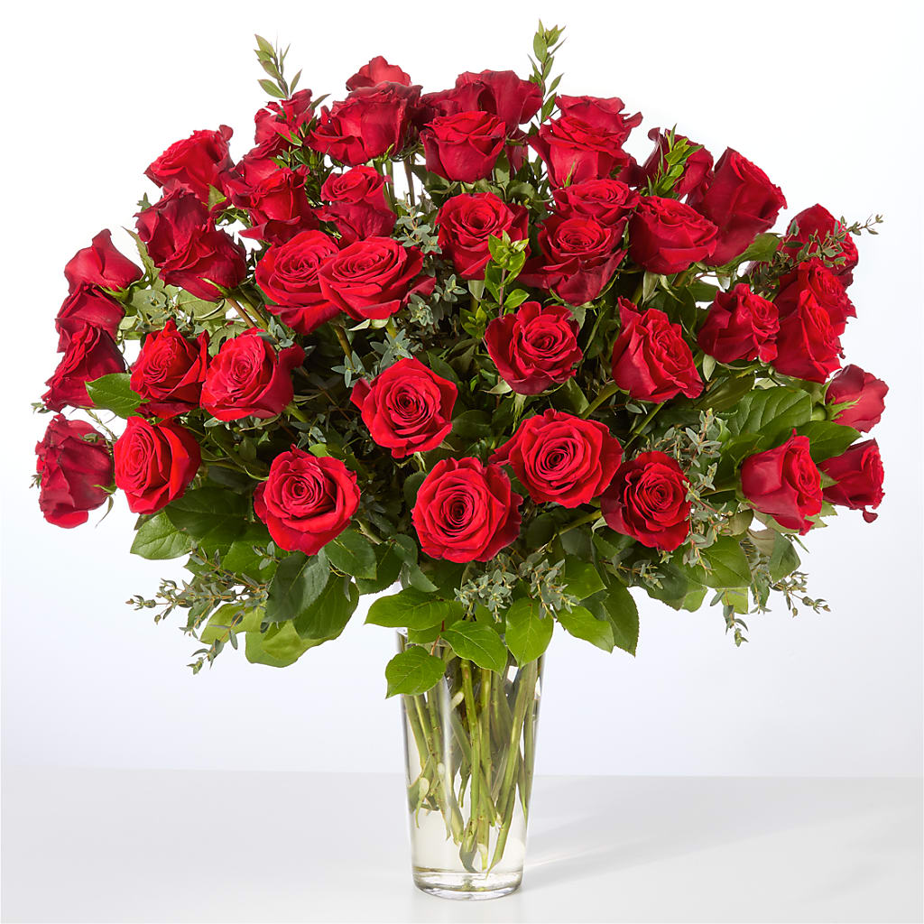 Forever Yours Fifty Stem Red Rose Bouquet – Awesome Blossom Flowers And Gifts, Citrus Heights CA