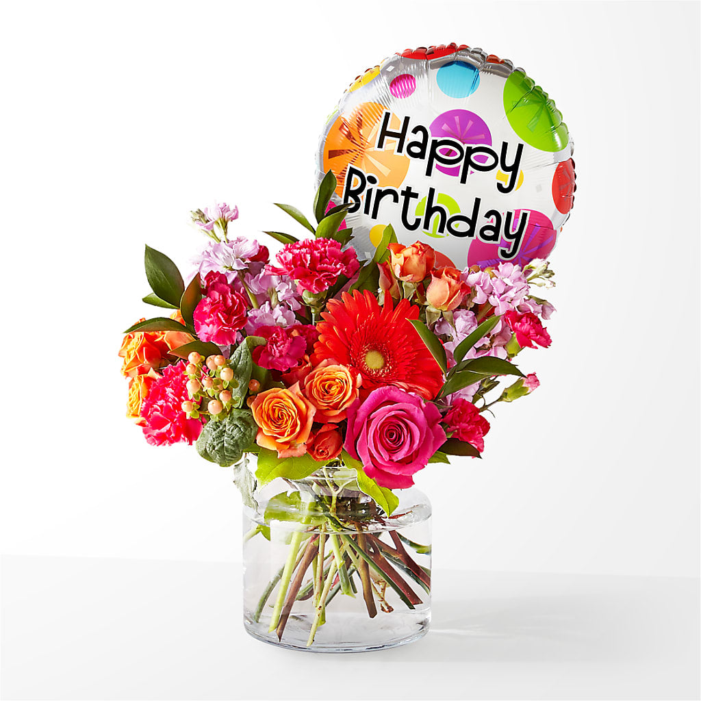 Fiesta Bouquet with Birthday Balloon –  Awesome Blossom Flowers And Gifts, Citrus Heights CA