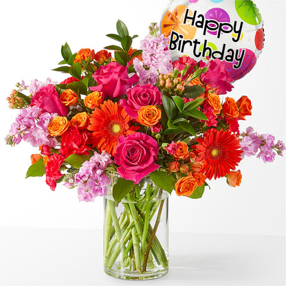 Fiesta Bouquet with Birthday Balloon –  Awesome Blossom Flowers And Gifts, Citrus Heights CA