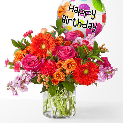 Fiesta Bouquet with Birthday Balloon –  Awesome Blossom Flowers And Gifts, Citrus Heights CA