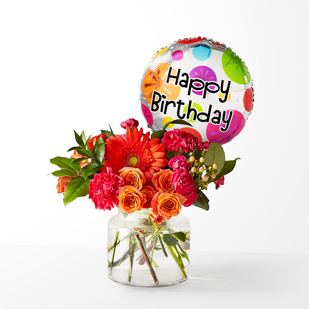 Fiesta Bouquet with Birthday Balloon –  Awesome Blossom Flowers And Gifts, Citrus Heights CA
