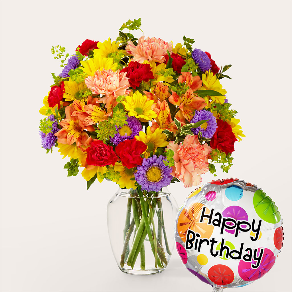 Kaleidoscope Bouquet with Birthday Balloon –  Awesome Blossom Flowers And Gifts, Citrus Heights CA