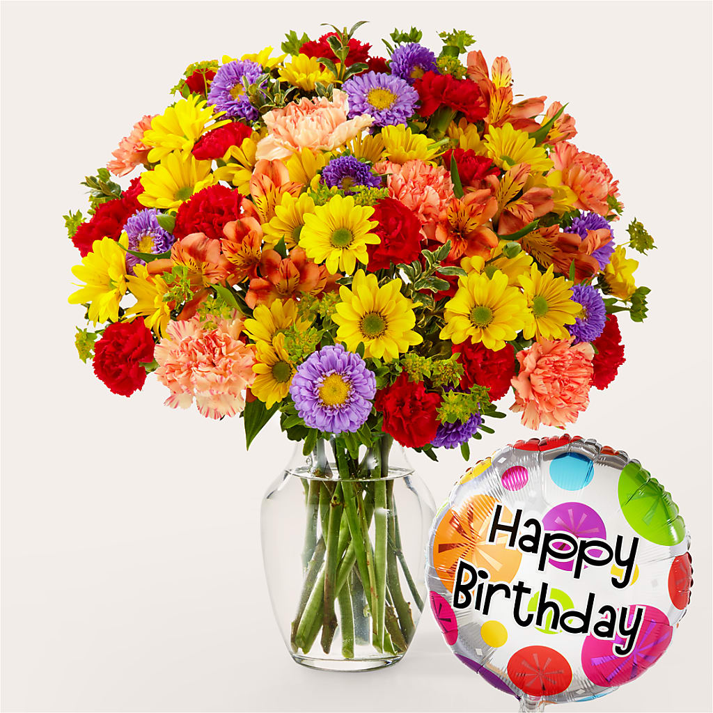 Kaleidoscope Bouquet with Birthday Balloon –  Awesome Blossom Flowers And Gifts, Citrus Heights CA