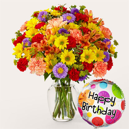 Kaleidoscope Bouquet with Birthday Balloon –  Awesome Blossom Flowers And Gifts, Citrus Heights CA