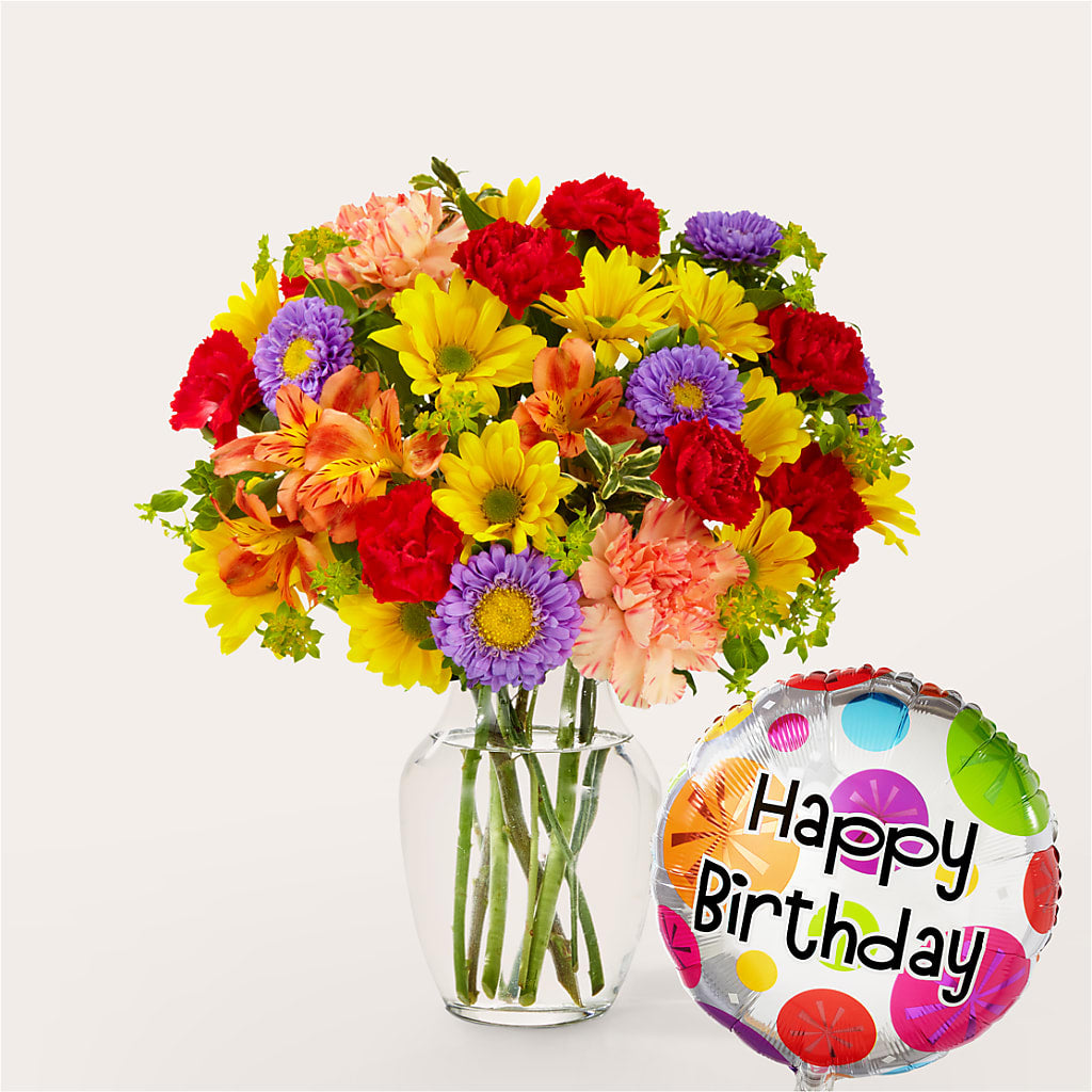 Kaleidoscope Bouquet with Birthday Balloon –  Awesome Blossom Flowers And Gifts, Citrus Heights CA