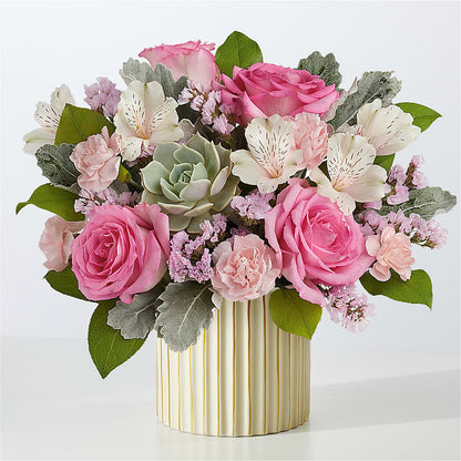Dusty Rose Bouquet with Ivory Vase –  Awesome Blossom Flowers And Gifts, Citrus Heights CA