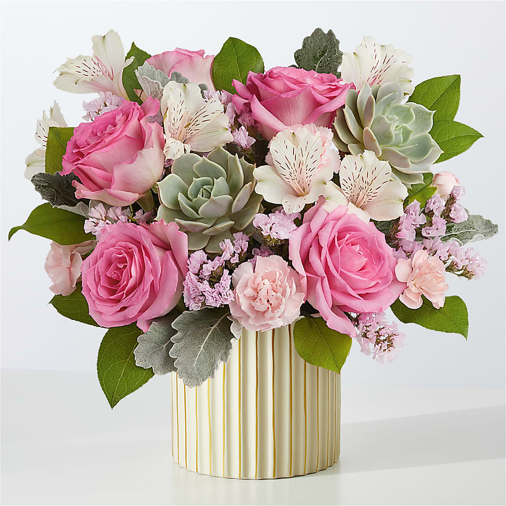 Dusty Rose Bouquet with Ivory Vase –  Awesome Blossom Flowers And Gifts, Citrus Heights CA