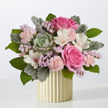 Dusty Rose Bouquet with Ivory Vase –  Awesome Blossom Flowers And Gifts, Citrus Heights CA