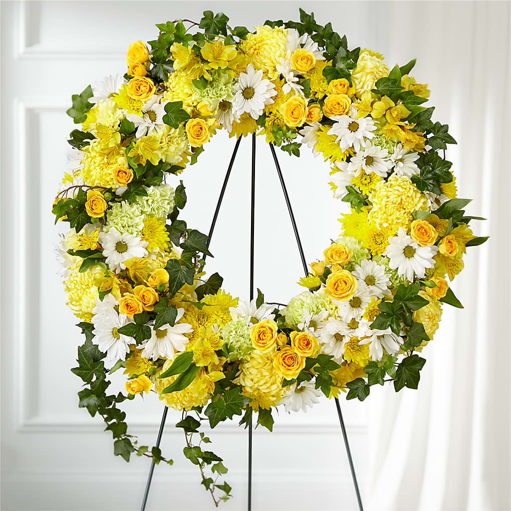 Golden Remembrance Wreath –  Awesome Blossom Flowers And Gifts, Citrus Heights CA