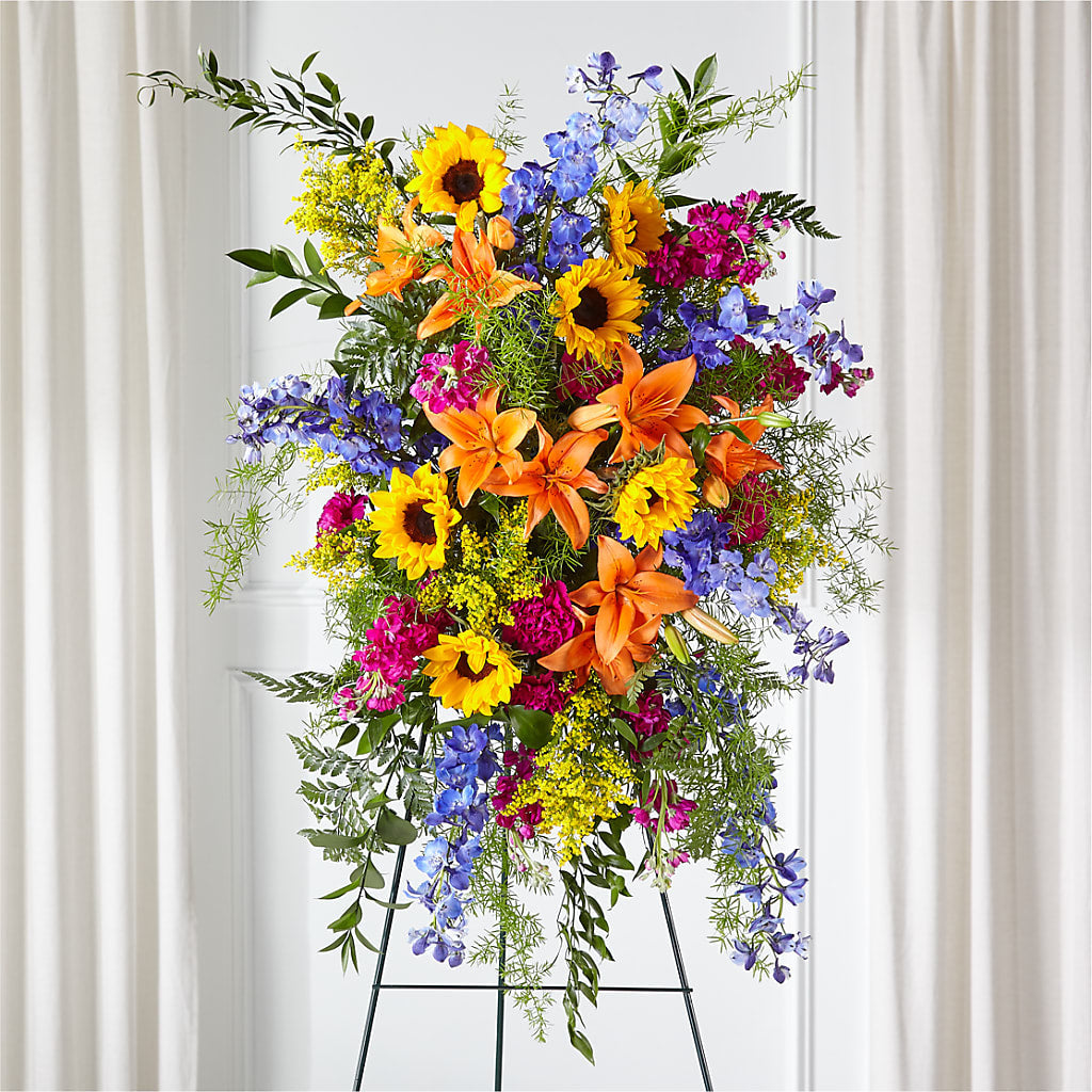 Sunlit Memories Standing Spray (Standard) –  Awesome Blossom Flowers And Gifts, Citrus Heights CA