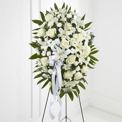 Exquisite Tribute Standing Spray-White Ribbon –  Awesome Blossom Flowers And Gifts, Citrus Heights CA