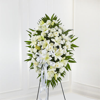 Exquisite Tribute Standing Spray-White Ribbon –  Awesome Blossom Flowers And Gifts, Citrus Heights CA