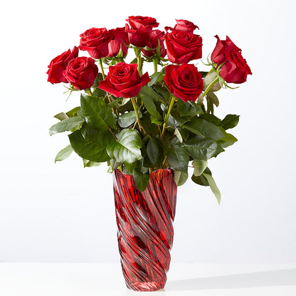 Classic Love Red Rose Bouquet with Luxe Swirl Vase –  Awesome Blossom Flowers And Gifts, Citrus Heights CA