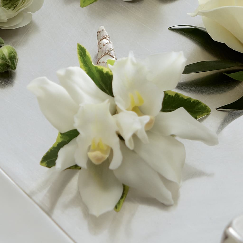White Mini Cymbidium Boutonniere –  Awesome Blossom Flowers And Gifts, Citrus Heights CA